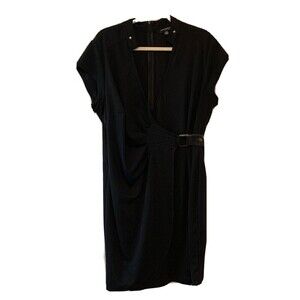 Sharagano Womens Plus Size 16W Black Surplice Sheath Dress